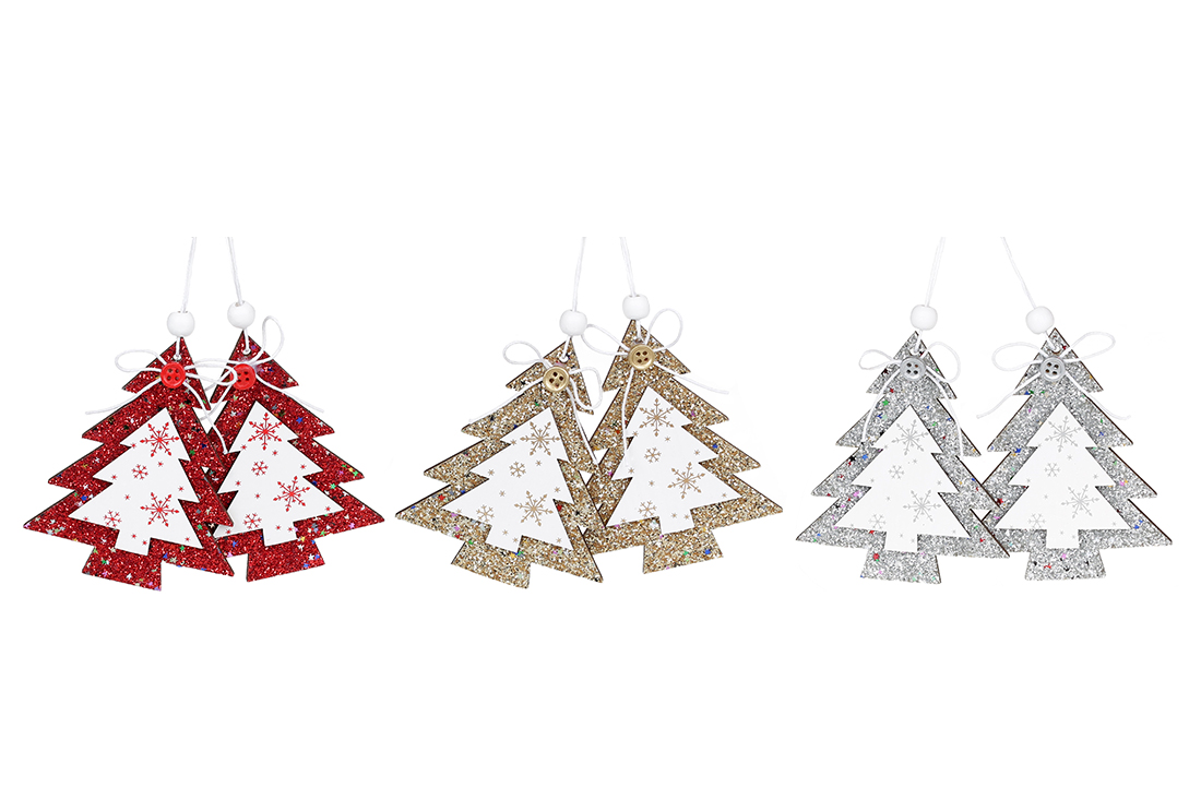 Набір (2шт) новорічних прикрас Ялинка, 10см, 3 дизайни - Фото