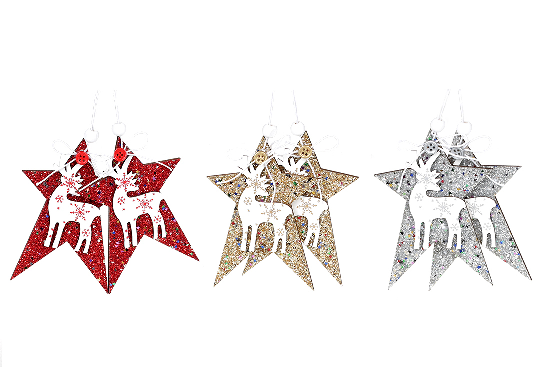 Набір (2шт) новорічних прикрас Зірка, 12см, 3 дизайни - Фото