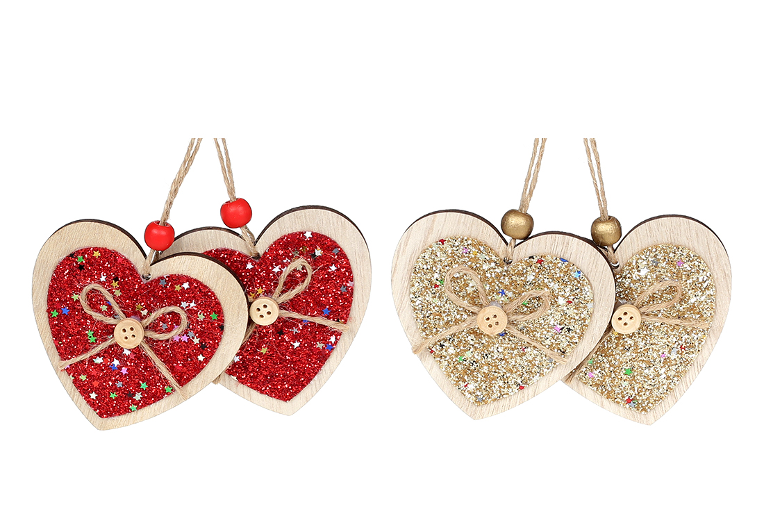 Набір (2шт) новорічних прикрас Серце, 7.5см, 2 дизайни - Фото