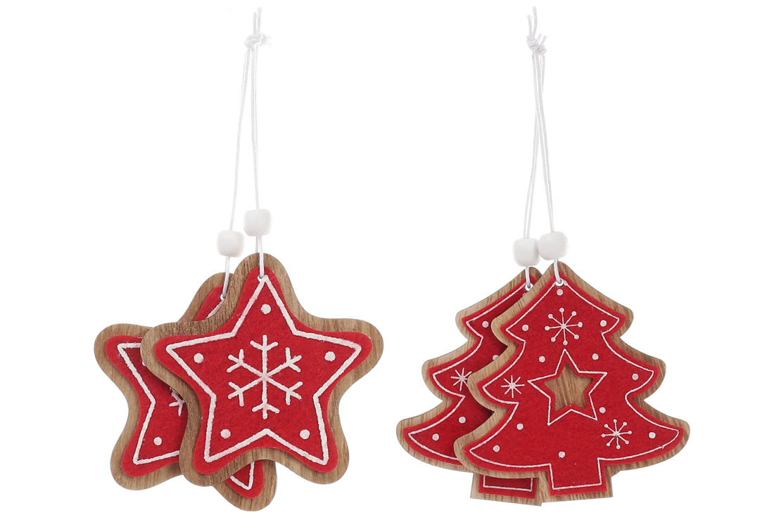 Набір (2шт) новорічних прикрас 8см, 2 дизайни - Зірка та Ялинка - Фото