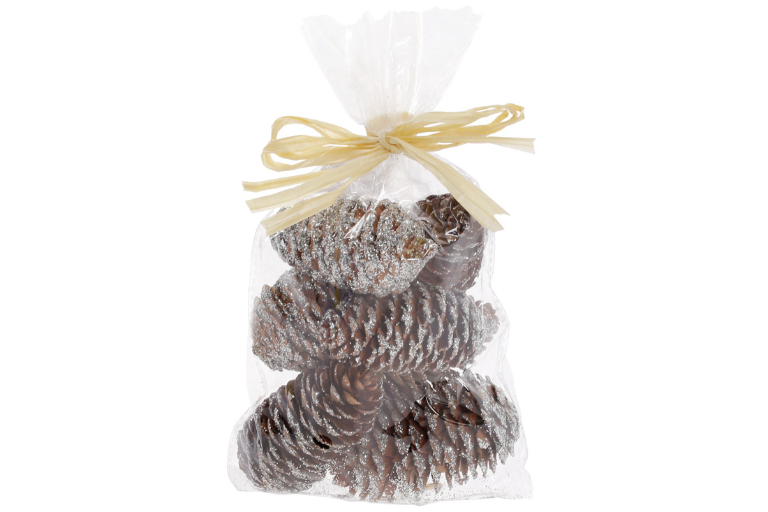 Набір (7 шт) шишок 7.5см для декору із сріблястим напиленням - Фото