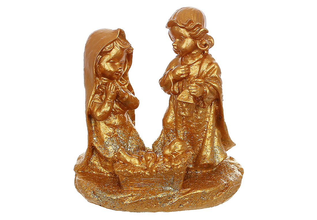 Різдвяна статуетка Вертеп 8.2см, колір - золото з гліттером - Фото