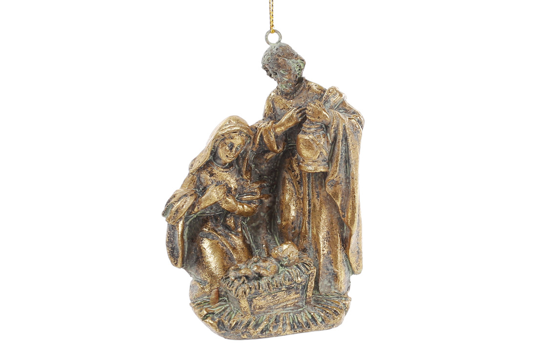 Прикраса на ялинку Янгол, 11.5см, колір - золото з патиною - Фото