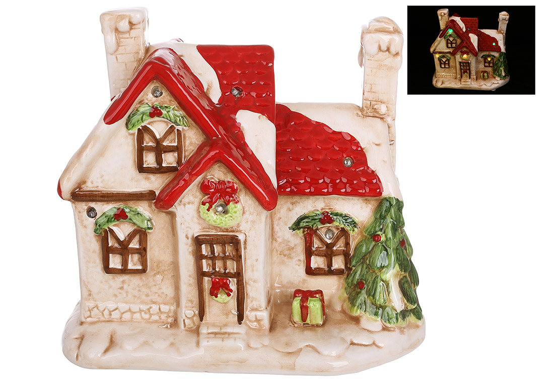 Статуетка з LED - підсвіткою Будиночок, (3хААА не входять до комплекту) 19.8*12*18.2см - Фото