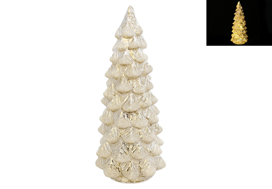 Декоративна ялинка з LED підсвічуванням та декором з гліттера 26см, колір - шампань антик - Фото