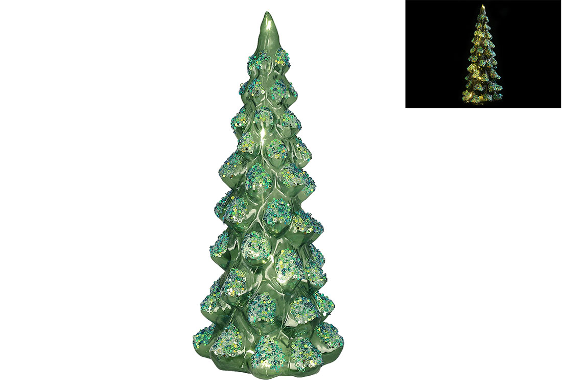 Декоративна ялинка з LED підсвічуванням та декором з паєток 30см, колір - зелений - Фото