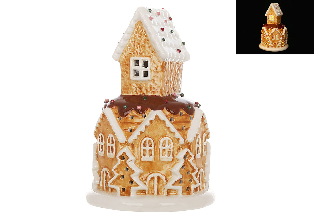 Декоративний Пряниковий Будиночок з LED підсвічуванням, D11.5*17см - Фото