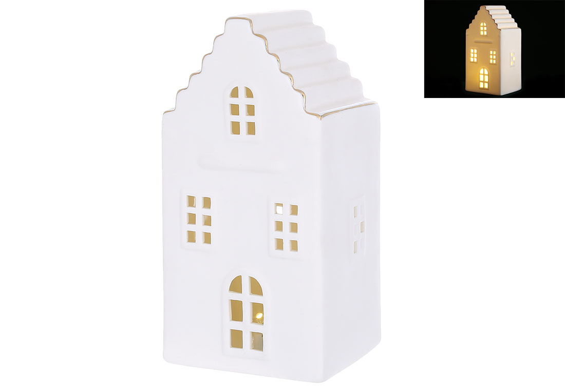 Декоративний Будинок з LED підсвічуванням, 9.5*8.5*18.5см, колір - білий матовий - Фото