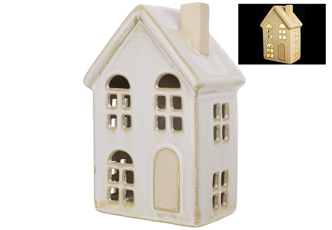 Керамічний будиночок з LED підсвічуванням, 10*7.3*15.5см, колір - бежевий - Фото