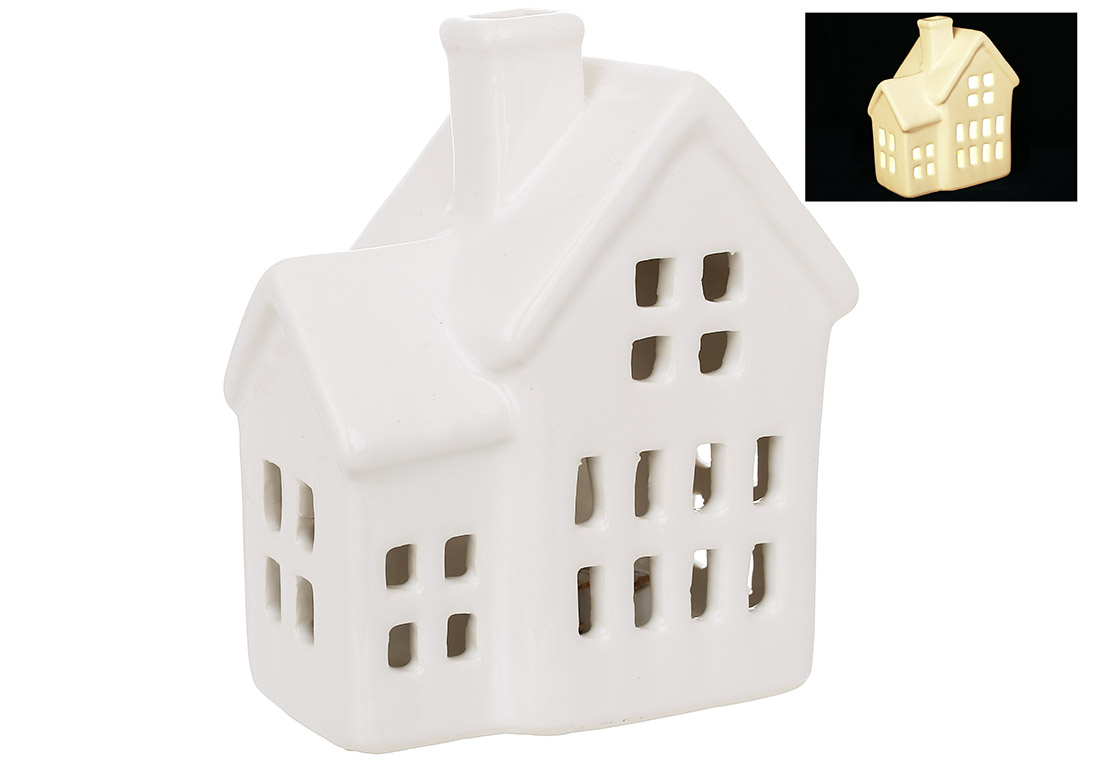 Керамічний будиночок з LED підсвічуванням, 8.5*5.5*10см, колір - біли - Фото