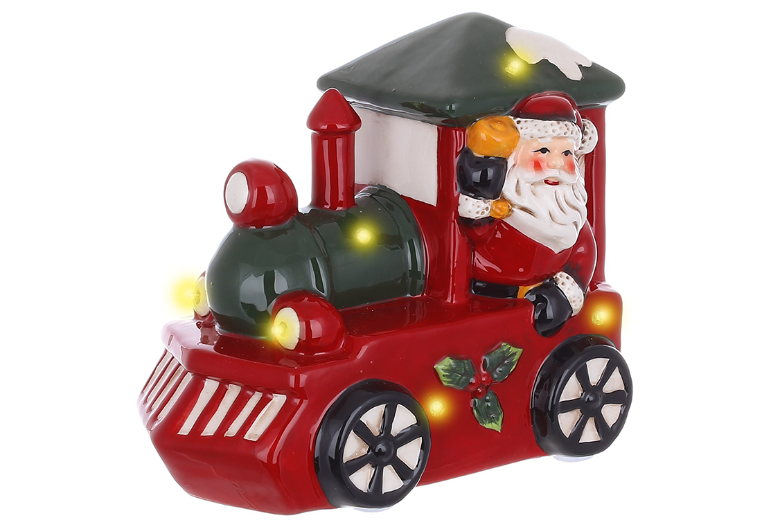 Декоративна музична статуетка Паровоз із сантою з LED-підсвічуванням, 16см - Фото