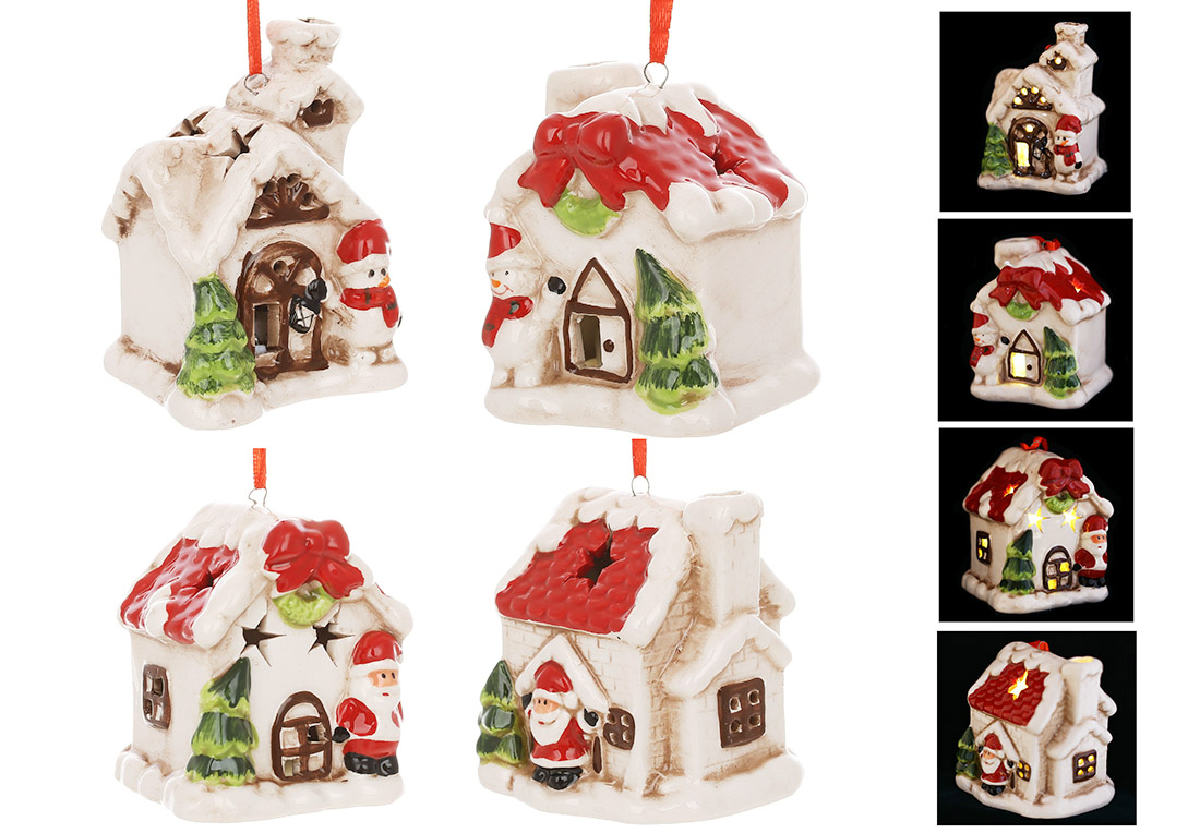 Декоративна підвіска Будиночок з LED підсвічуванням 6.5*5.5*8см, 4 дизайни - Фото