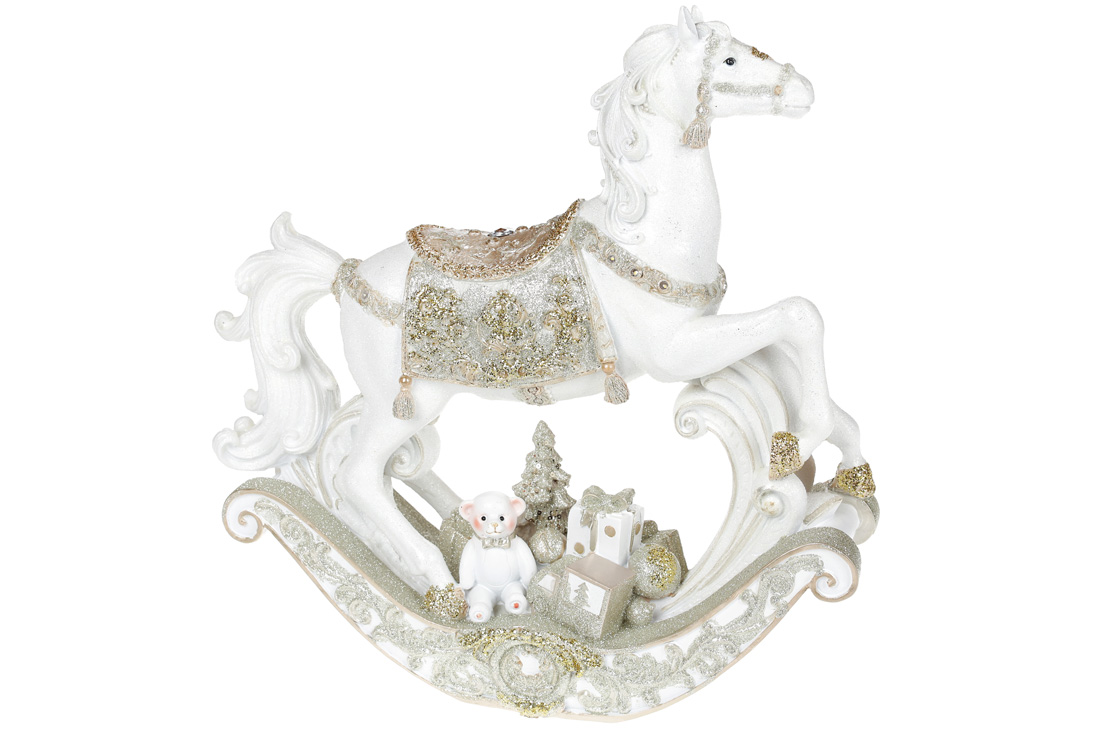 Декоративна фігура Конячка-гойдалка з LED-підсвічуванням, колір - шампань, 40см - Фото