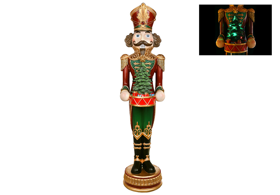 Декоративна фігура Лускунчик з LED підсвічуванням ( колір лампочок - червоний, зелений, синій ) 32*30*122. 5см, колір - бордо з золотом - Фото