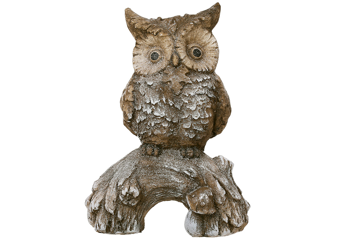 Декоративна фігура Сова на корчі 39.5см, колір - коричневий, декор: цукрова присипка, поталь срібло - Фото