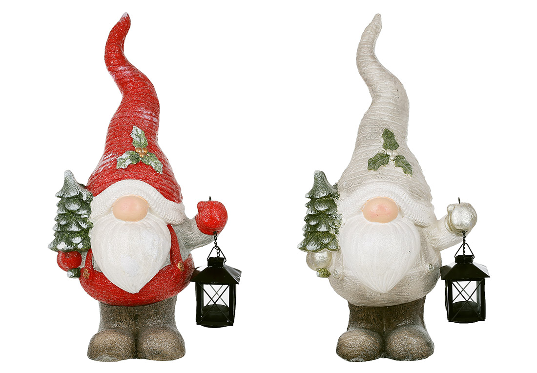 Декоративна фігура Гном з ліхтариком (свічка 40мм) у глітері, 51.5см, 2 дизайни - Фото