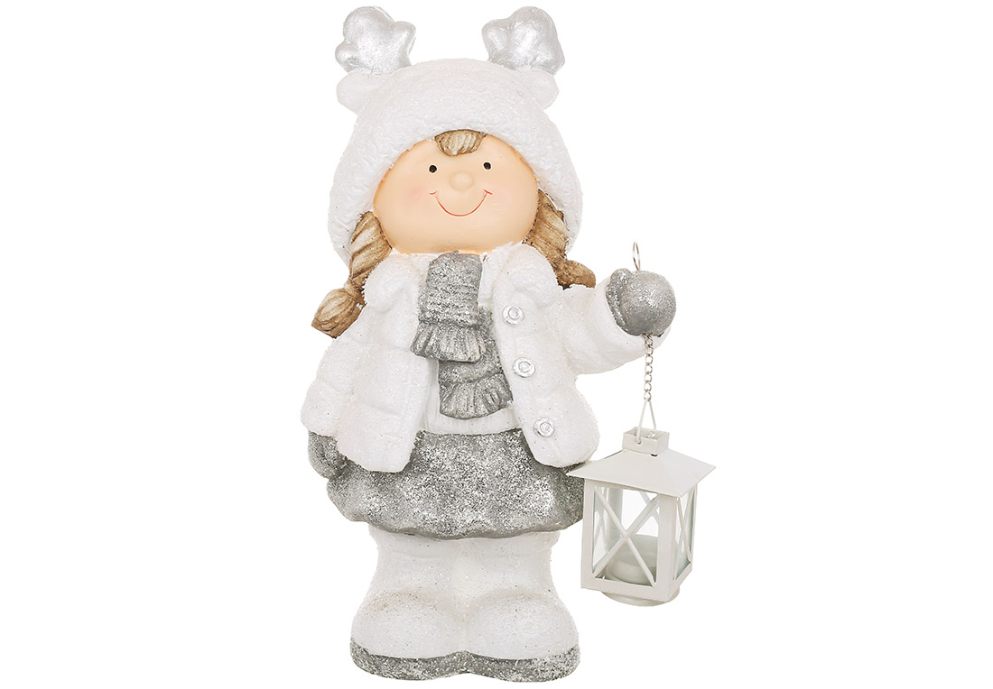 Декоративна фігура з ліхтариком Дівчинка в шапці Олень, 41см, 2 дизайну - Фото