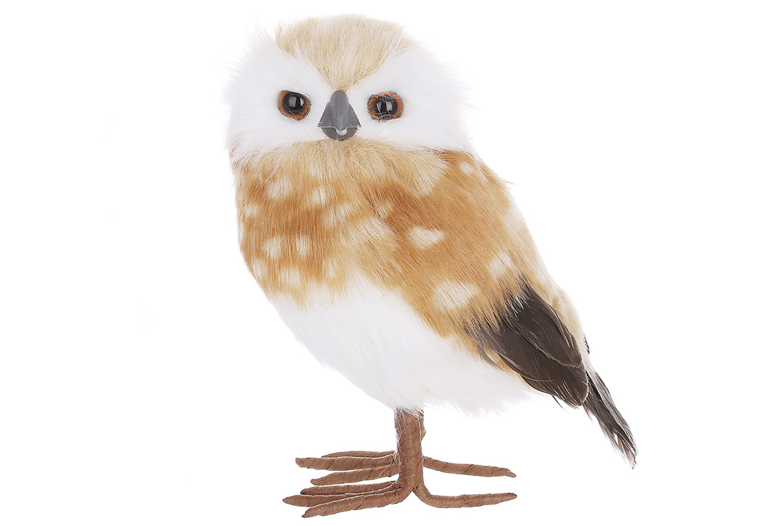 Новорічна фігура Сова 20см, колір - коричневий із білим - Фото