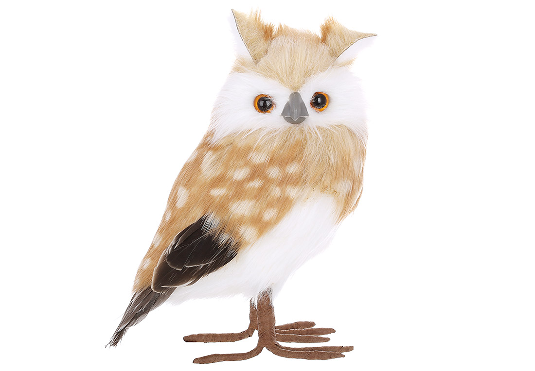 Новорічна фігура Сова 22см, колір - коричневий із білим - Фото