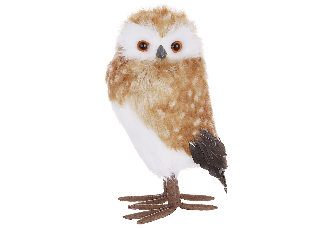 Новорічна фігура Сова 33см, колір - коричневий із білим - Фото