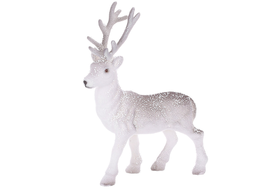 Новорічна декоративна фігура Олень засніжений з флоковим напиленням, 15*20.5см - Фото