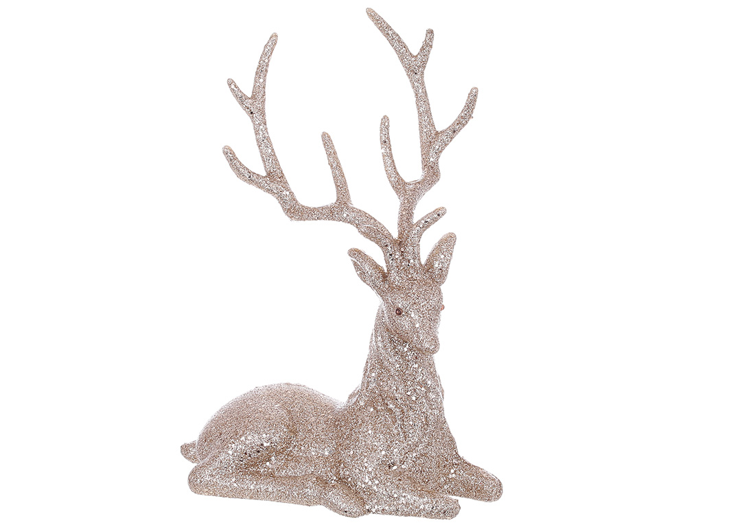 Новорічна декоративна фігура Олень, 20.5*15см, колір - шампань, глітер - Фото