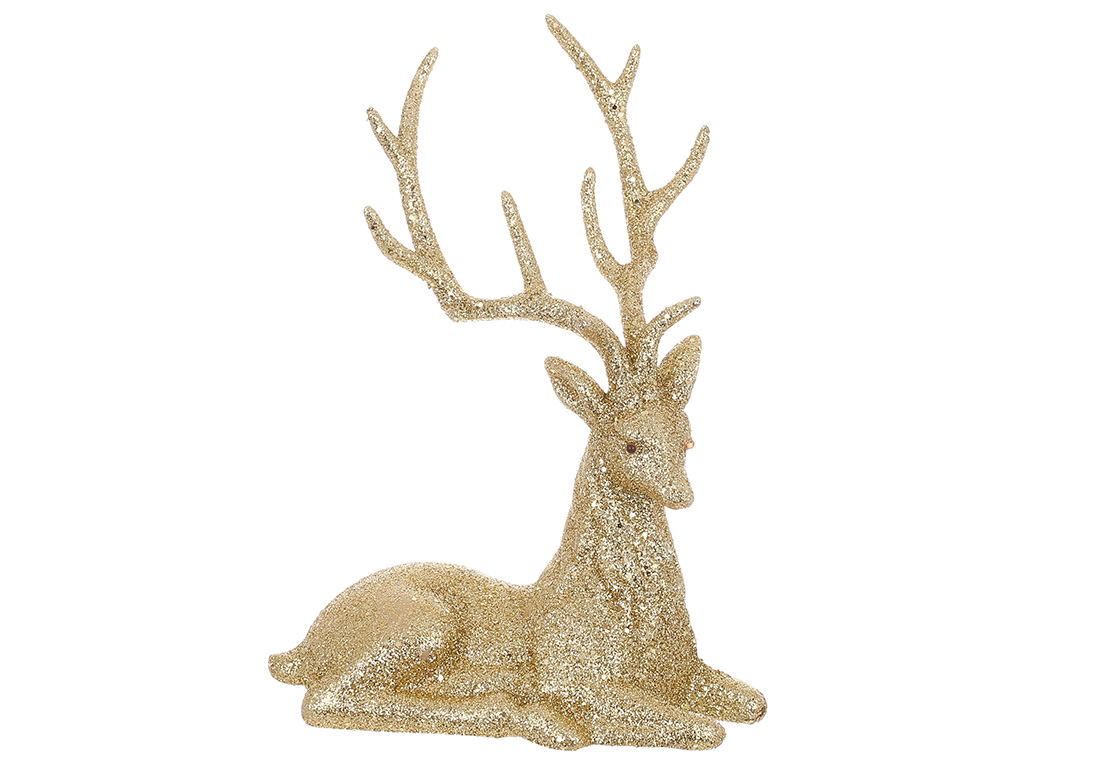 Новорічна декоративна фігура Олень, 20.5*15см, колір - золото, глітер - Фото