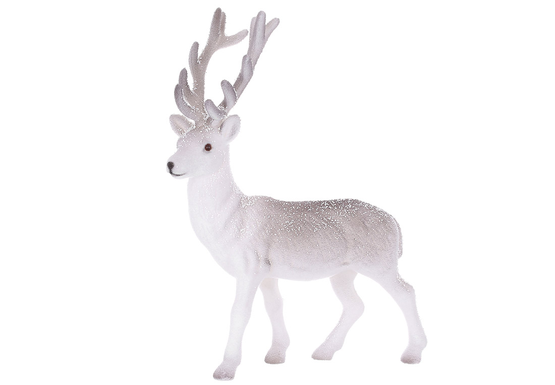 Новорічна декоративна фігура Олень засніжений з флоковим напиленням, 23*34см - Фото