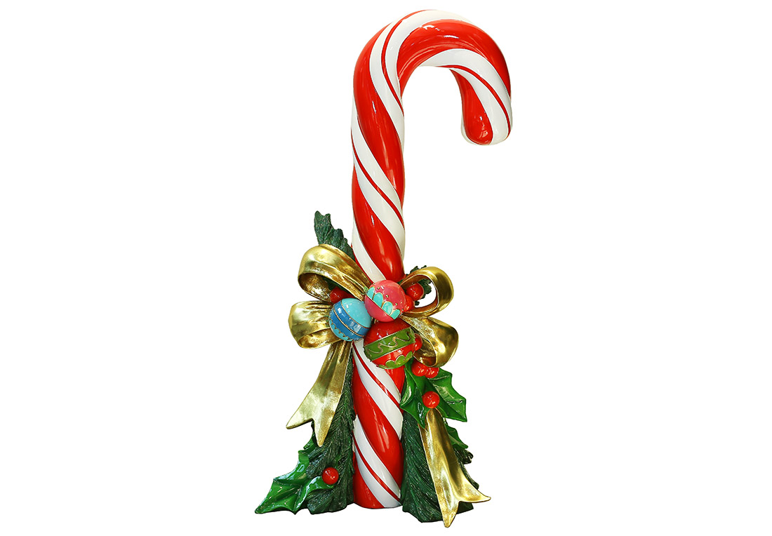 Декоративна фігура Льодяник карамельний «Посох» 66*51*137см, колір - червоний з білим - Фото