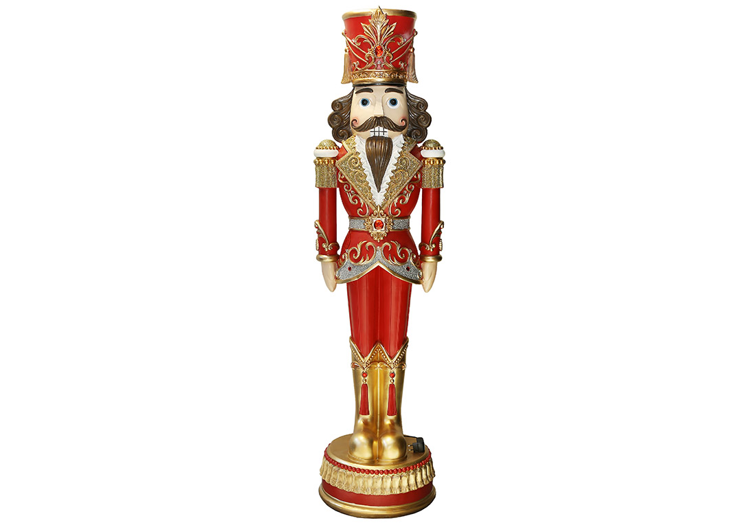 Декоративна фігура Лускунчик c LED підсвічуванням, 49*48*183.5см, колір - червоний із золотом - Фото