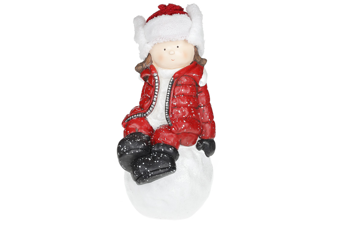 Новорічна фігура Дівчинка на сніжці 45см у червоній куртці - Фото