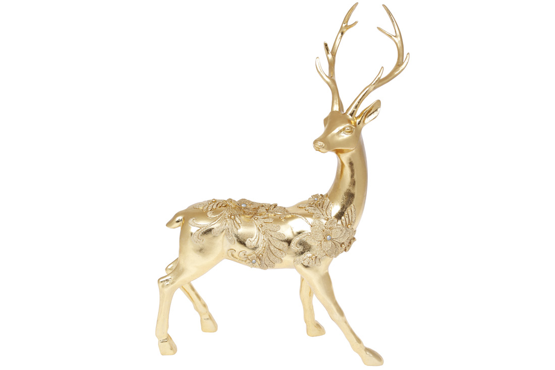 Декоративна фігура Олень у мереживі 37см, колір - золото - Фото