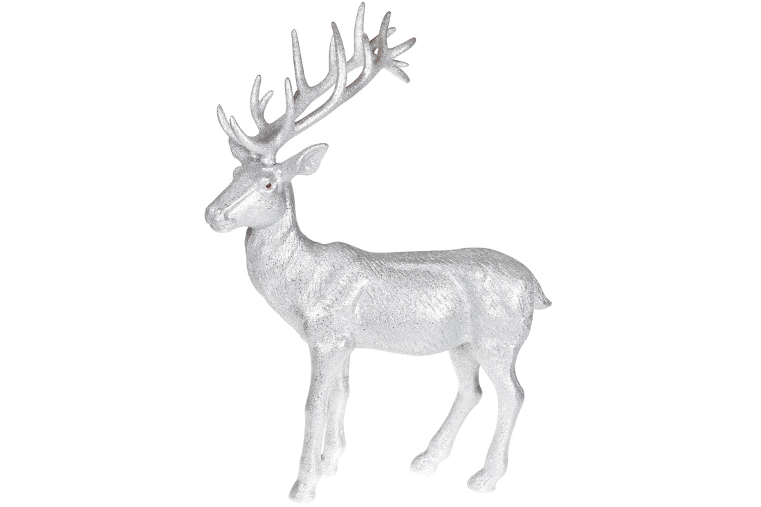 Новорічна декоративна фігура Олень, 76см, колір - срібний гліттер - Фото