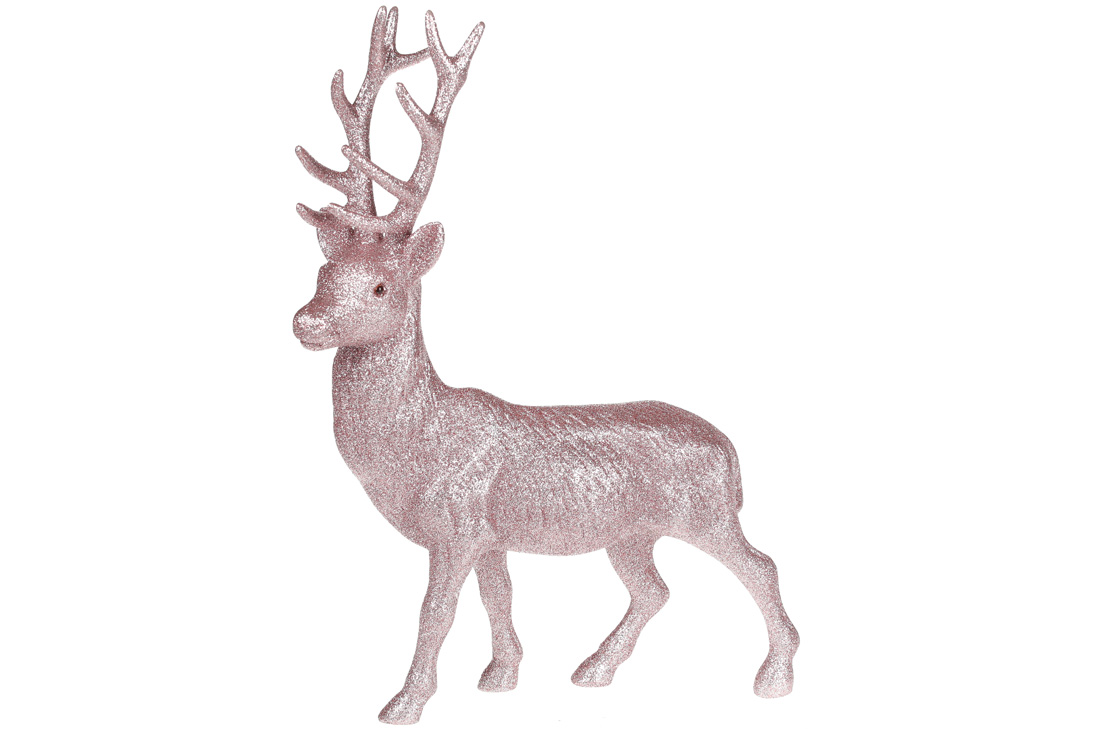 Новорічна декоративна фігура Олень, 40см, колір - рожевий гліттер - Фото