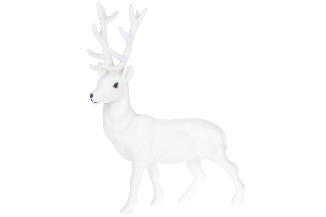 Новорічна декоративна фігура Олень, 40см з велюровим покриттям, колір - білий - Фото