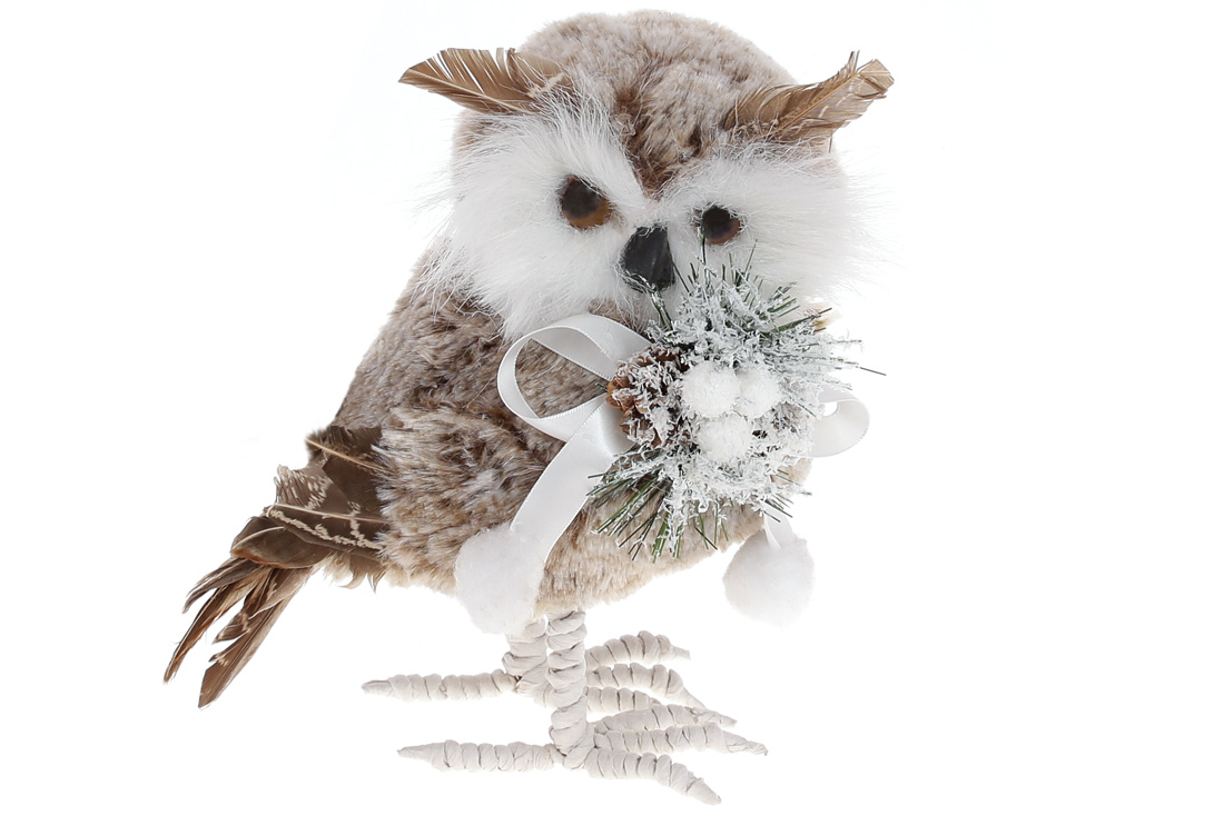 Новорічна фігура хутряна Сова, 20см - Фото