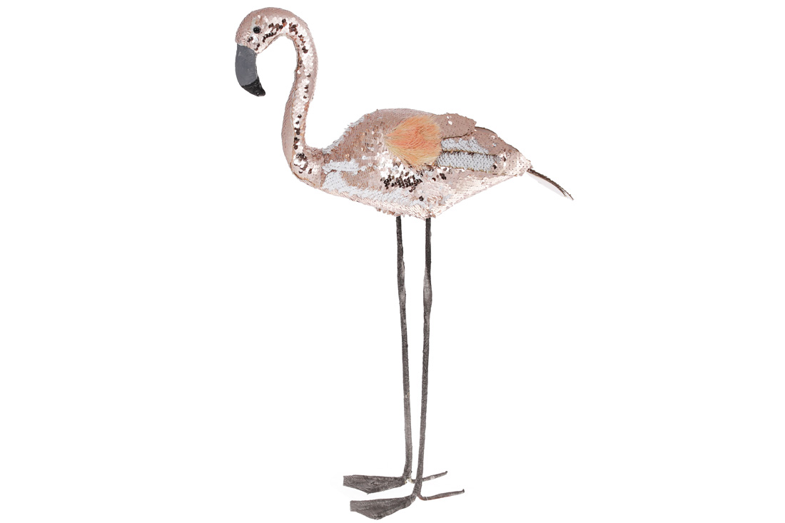 Декоративна фігура Фламінго 75см з декором з паєток, колір - рожевий з білим - Фото