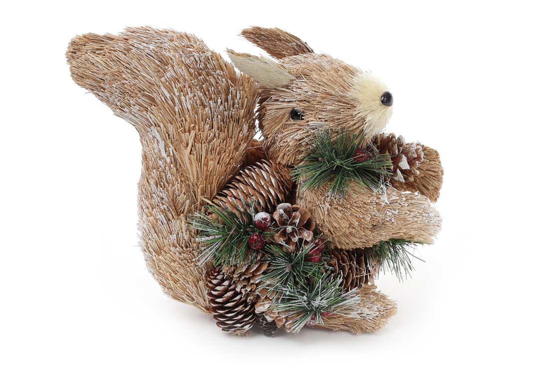 Новорічна декоративна фігура Білка 25см із натуральних матеріалів - Фото