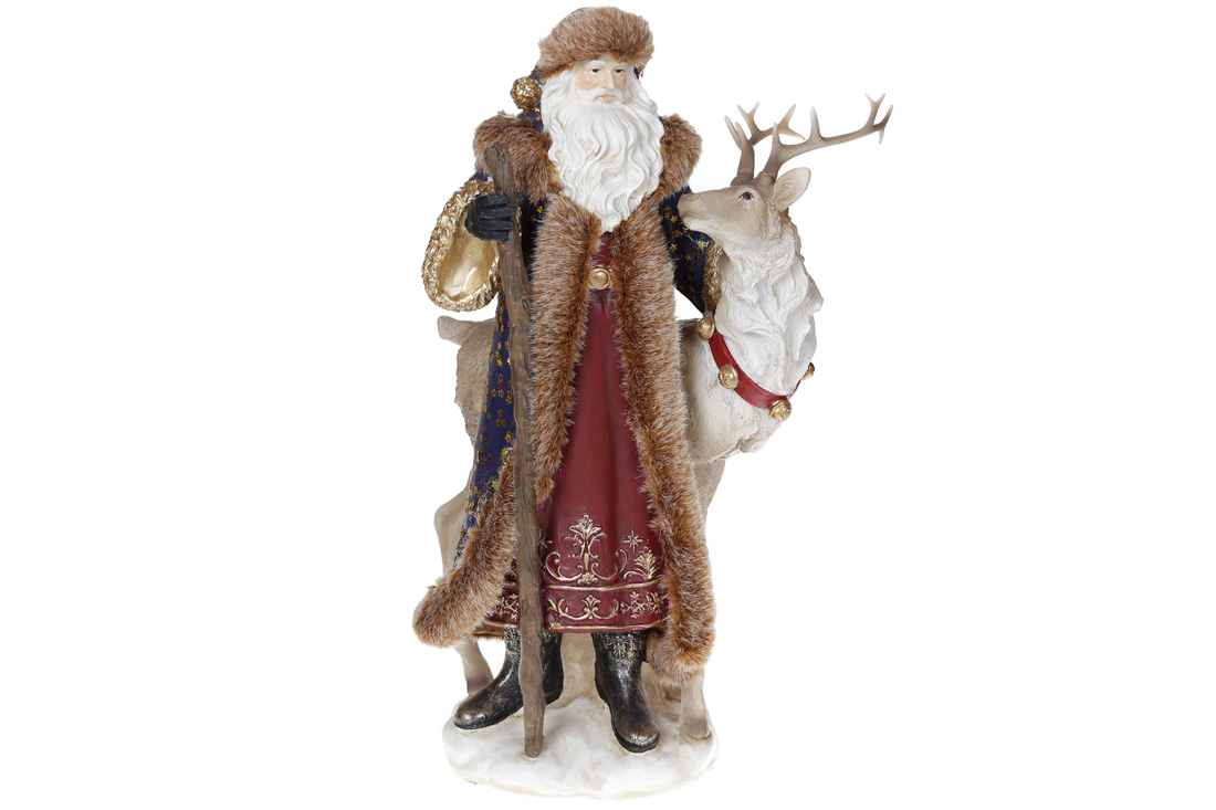Новорічна фігура Санта з оленем, 38.5см, колір - синій з червоним - Фото
