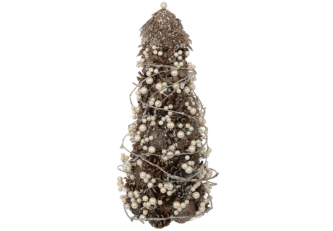 Ялинка новорічна 48см з декором із шишок та ягід, колір - золотистий - Фото