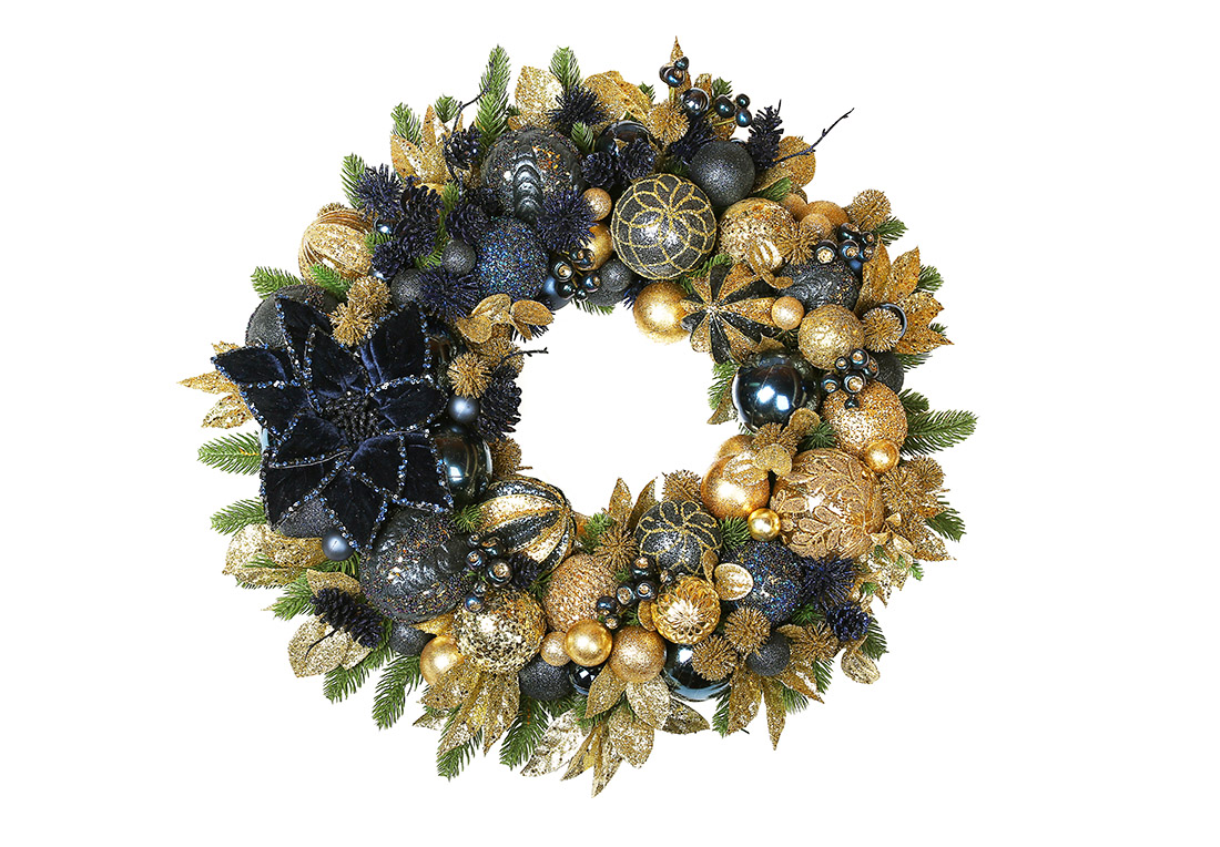 Новорічний вінок «Синя ніч» 19*72см, колір - синій із золотом - Фото