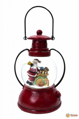 Фонарь музыкальный со снегом "Санта собирается в путь" с подсветкой