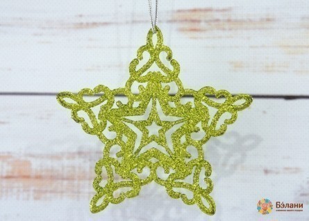 Елочная игрушка "Снежинки золотые с глиттером"