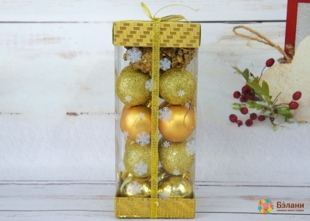 Елочная игрушка "Золото с глиттером" микс