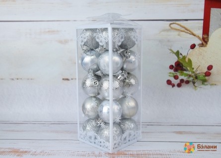 Елочная игрушка "Шары серебряные" микс