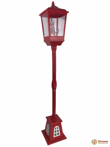 Фонарь со снегом средний красный