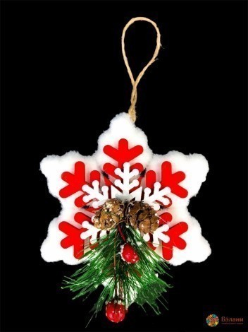 Елочная игрушка "Снежинка с декором" красная