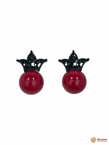 Серьги "Cherry"  с короной красные