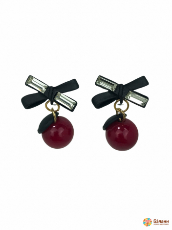 Серьги "Cherry" с бантом и кристаллами красные