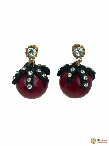 Серьги "Cherry"  с цветочками и стразами красные